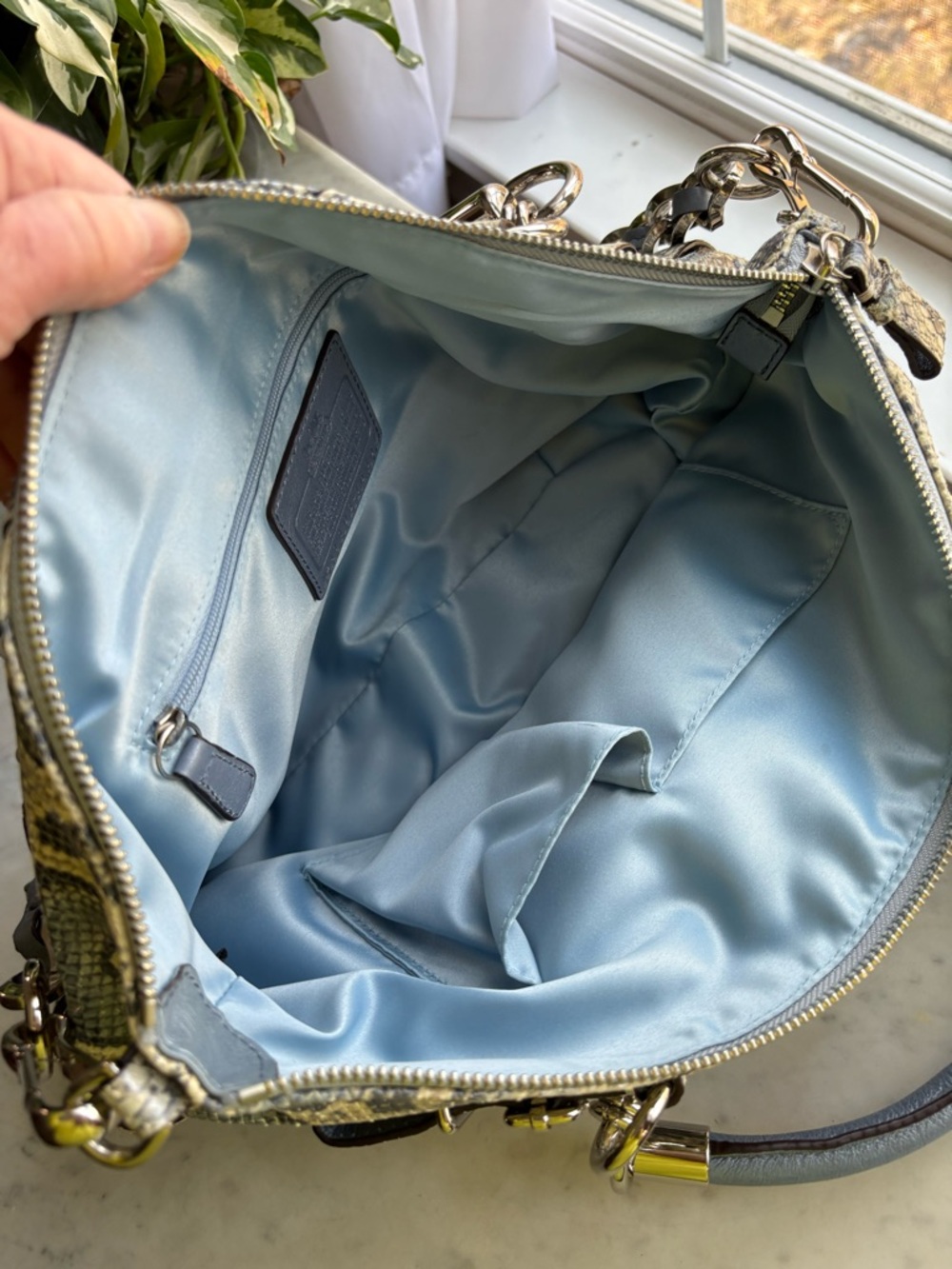 Coach Python-Print Leather Shoulder Bag in Blue, Gray and Cream - Picture 5 of 15